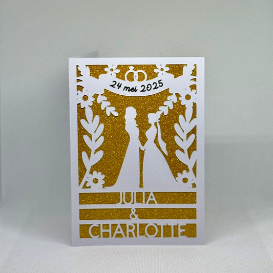 Gepersonaliseerde wenskaart lesbisch huwelijk, met namen en datum - Studio Odelot